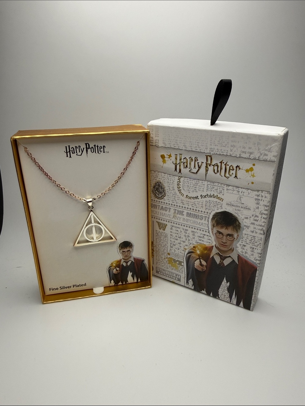 Warner Bros. Harry Potter Silver Deathly Hallows Necklace with Gold-Trim Box